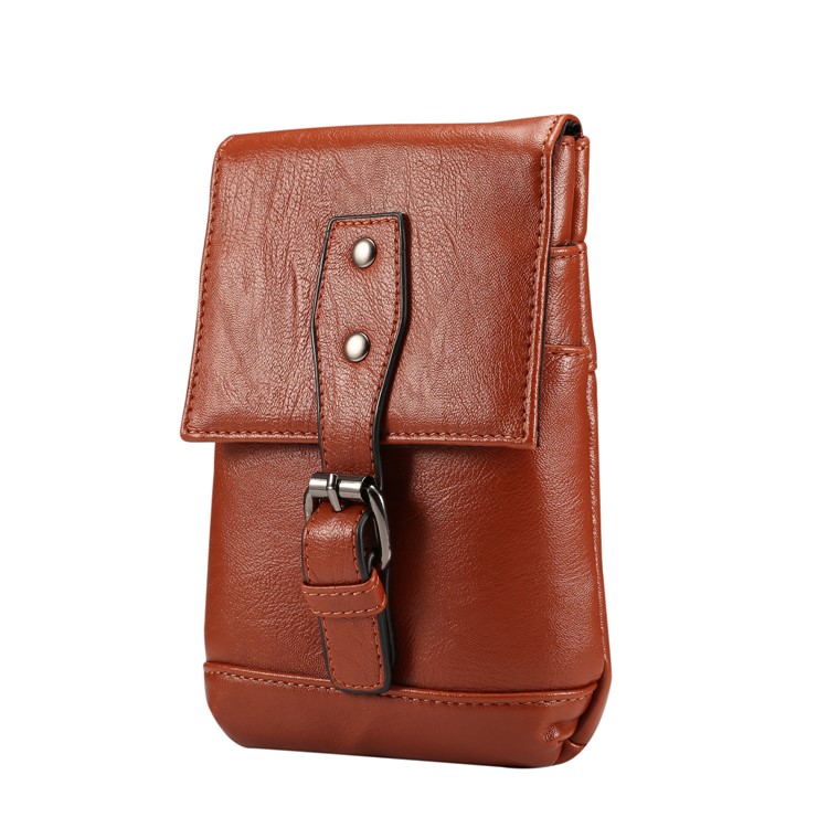 Étui De Sac À Bandoulière Holster Vertical En Cuir PU Texture Universelle Avec Boucle De Ceinture Pour Iphone XS Max / XS / Samsung Galaxy S9 / S8, Taille: 18 X 12.5cm - Marron-4