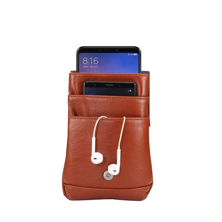 Étui De Sac À Bandoulière Holster Vertical En Cuir PU Texture Universelle Avec Boucle De Ceinture Pour Iphone XS Max / XS / Samsung Galaxy S9 / S8, Taille: 18 X 12.5cm - Marron-6