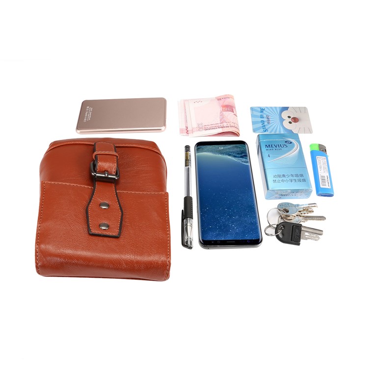 Étui De Sac À Bandoulière Holster Vertical En Cuir PU Texture Universelle Avec Boucle De Ceinture Pour Iphone XS Max / XS / Samsung Galaxy S9 / S8, Taille: 18 X 12.5cm - Marron-9
