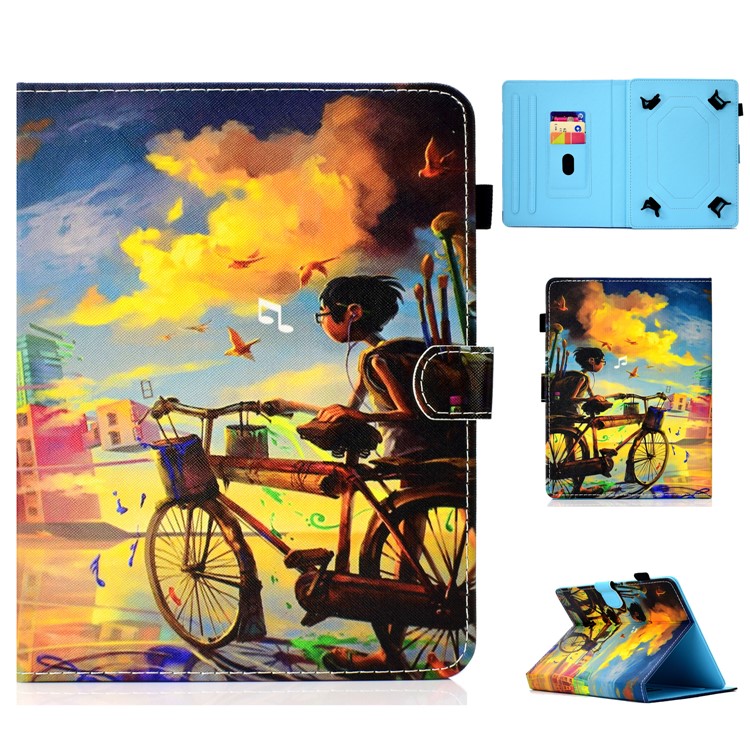 

Pattern Printing Universal Leather Stand Cover with Card Slots for 7-inch Tablet PC - Boy Riding a Bicycle, Galaxy Tab J