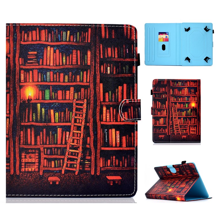 Musterdruck Universal Leder Stand Shell-Hülle Mit Kartensteckplätzen Für 7-Zoll-Tablet-PC - Bücher-1