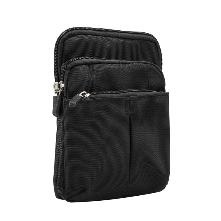 3 Reißverschlusstaschen Männer Taille Tasche Schulter Umhängetasche, Max Größe: 14x19x3.5cm - Schwarz-13