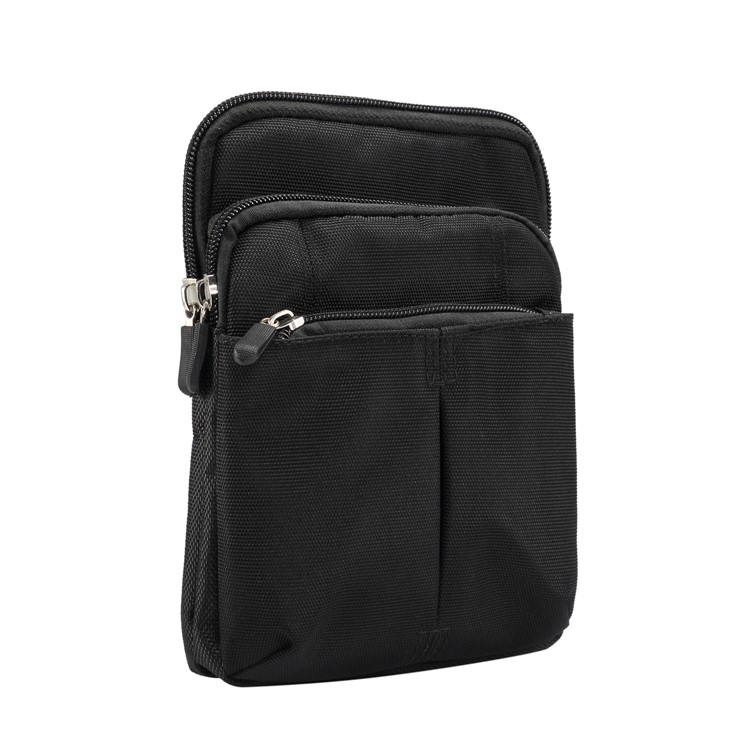 3 Bolsillos Con Cremallera Bolsa De Cintura Para Hombres Bolsa De Mensajero De Hombro, Tamaño Máximo: 14x19x3.5cm - Negro