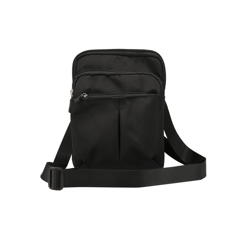 3 Bolsillos Con Cremallera Bolsa De Cintura Para Hombres Bolsa De Mensajero De Hombro, Tamaño Máximo: 14x19x3.5cm - Negro