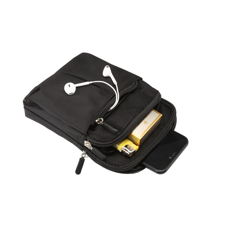3 Reißverschlusstaschen Männer Taille Tasche Schulter Umhängetasche, Max Größe: 14x19x3.5cm - Schwarz-4
