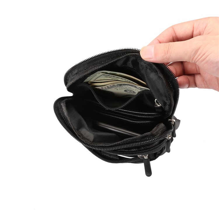 3 Reißverschlusstaschen Männer Taille Tasche Schulter Umhängetasche, Max Größe: 14x19x3.5cm - Schwarz-5