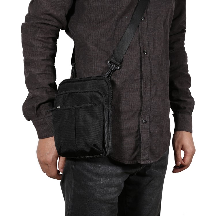 3 Reißverschluss Taschen Männer Taille Tasche Schulter Messenger Bag, Max Größe: 14x19x3.5cm - Schwarz