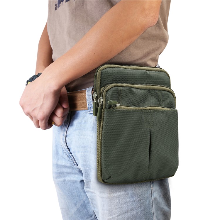 3 Zipper Pockets Men Waist Pouch Shoulder Messenger Bag, Max Size: 14x19x3.5cm - Army Green-11