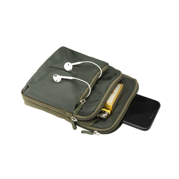 3 Zipper Pockets Men Waist Pouch Shoulder Messenger Bag, Max Size: 14x19x3.5cm - Army Green-4