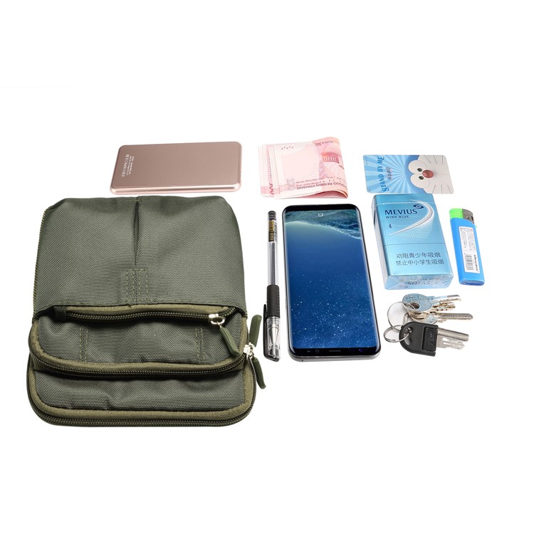 3 Zipper Pockets Men Waist Pouch Shoulder Messenger Bag, Max Size: 14x19x3.5cm - Army Green-5