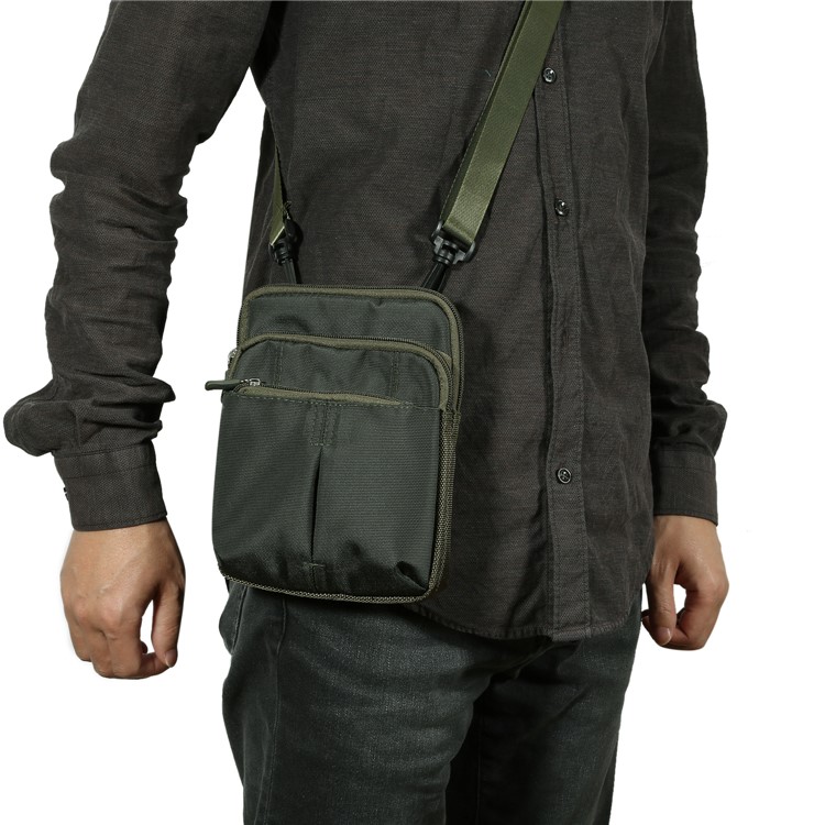 3 Zipper Pockets Men Waist Pouch Shoulder Messenger Bag, Max Size: 14x19x3.5cm - Army Green-8