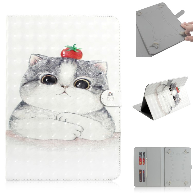 Custodia Per Portafoglio In Pelle Universale Con Stampa A Motivo Per Tablet PC Da 10 Pollici - Gatto Bianco-1