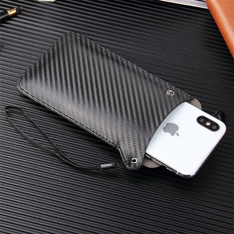 Size L: 175 x 100mm Universal PU Leather Mobile Phone Pouch for 5-6.5 inch Mobile Phones - Black Carbon Fiber-3