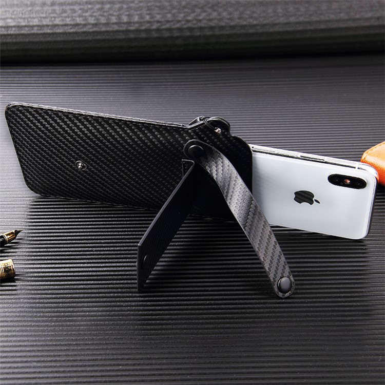 Size L: 175 x 100mm Universal PU Leather Mobile Phone Pouch for 5-6.5 inch Mobile Phones - Black Carbon Fiber-4