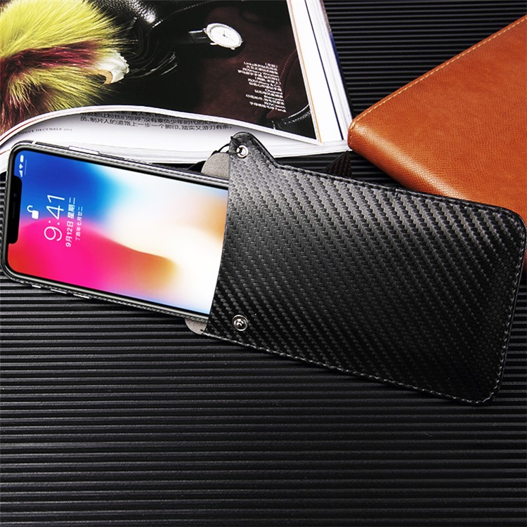 Size L: 175 x 100mm Universal PU Leather Mobile Phone Pouch for 5-6.5 inch Mobile Phones - Black Carbon Fiber-5
