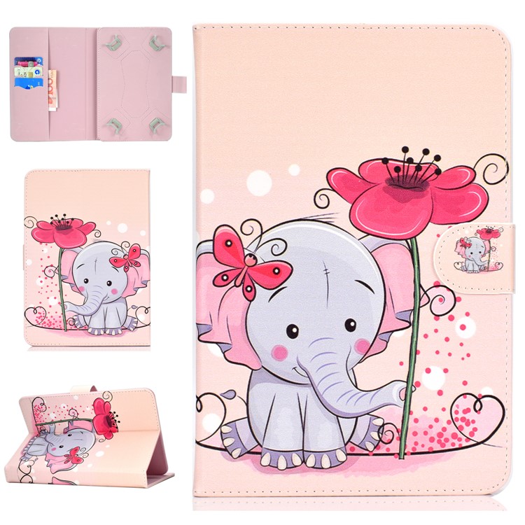 Universal Patterned Leather Tablet Cover for iPad 9.7-inch/Galaxy Tab S2 9.7 - Elephant Holding Flower-1