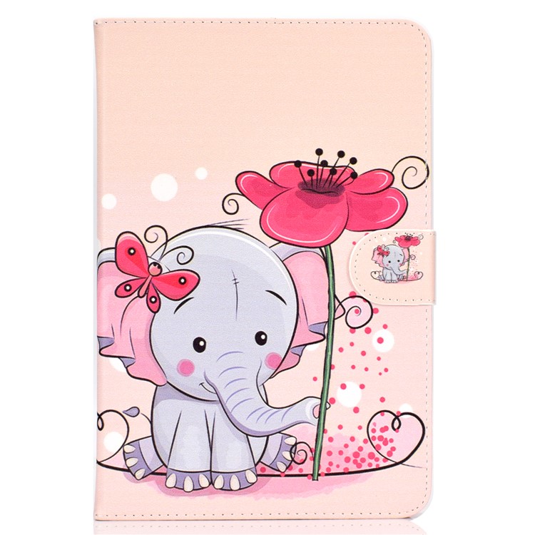 Cubierta De Tableta De Cuero Con Estampado Universal Para IPad 9.7 Pulgadas / Galaxy Tab S2 9.7 - Elefante Sosteniendo La Flor