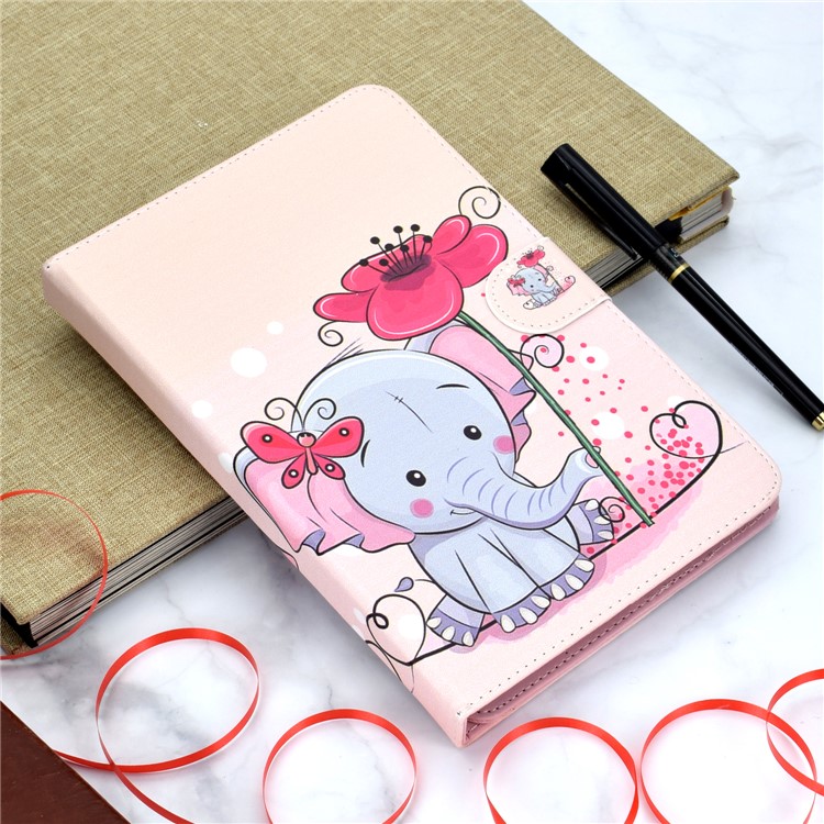 Cubierta De Tableta De Cuero Con Estampado Universal Para IPad 9.7 Pulgadas / Galaxy Tab S2 9.7 - Elefante Sosteniendo La Flor