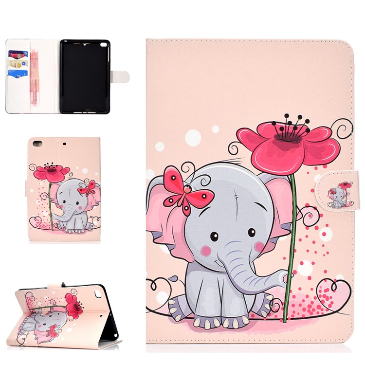 Magnetische Ledertablettschale Des Musterdrucks Für Ipad Mini 4 / 3 / 2 / 1 - Elefant Und Schmetterling-1