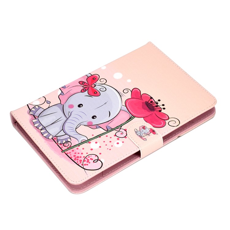 Universal Patterned Leather Wallet Protection Cover for iPad mini 5 / Galaxy Tab A 8.0 (2018) - Elephant Holding Flower-5