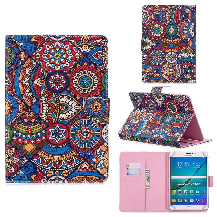 Etui Portefeuille Universel À Motifs En Cuir Pour Ipad 9,7 Pouces / Onglet Galaxie S2 9,7 Etc. - Fleur De Bohême-1