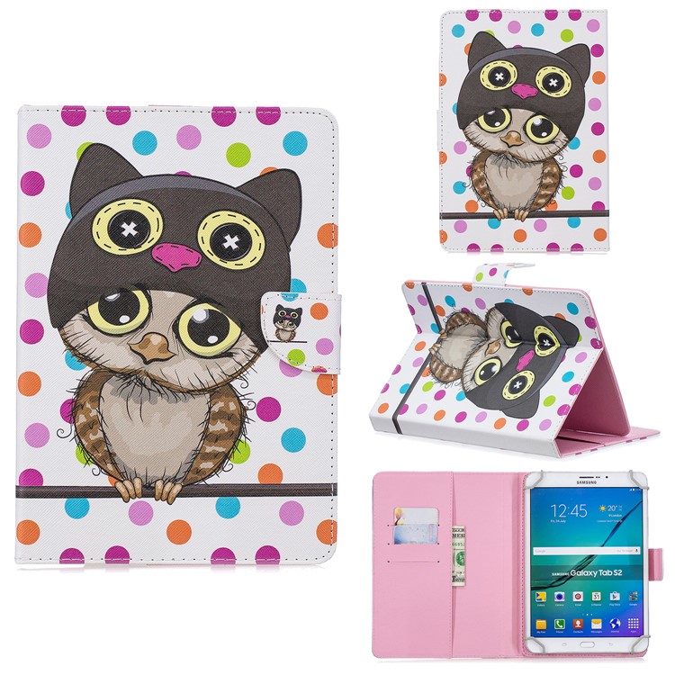 10-inch Universal Patterned Leather Wallet Case for iPad 9.7-inch/Galaxy Tab S2 9.7 Etc - Cute Owl-1