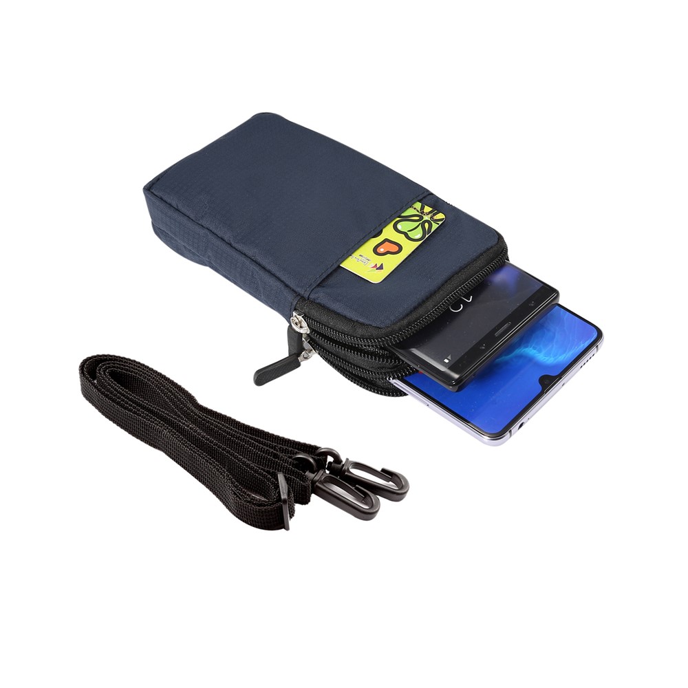 6,3-6,9 Polegadas Universal Nylon Bolsa De Telefone Móvel Saco De Capa Móvel Com Carabiner E Correia - Azul Escuro-7