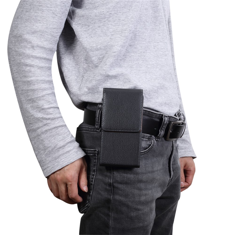 6,3-Zoll-Universaletui Litschi-Leder PU-Leder-Handytasche Mit Gürtelclip Für Männer, Größe: 16,5 X 8,3 X 1,8 Cm - Schwarz-3