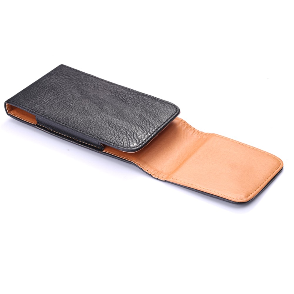 Caixa Universal de 6,3 Polegadas Litchi Skin PU de Couro Pouch Case Com Clipe de Cinto Para Homens, Tamanho: 16,5 x 8,3 x 1,8cm - Preto