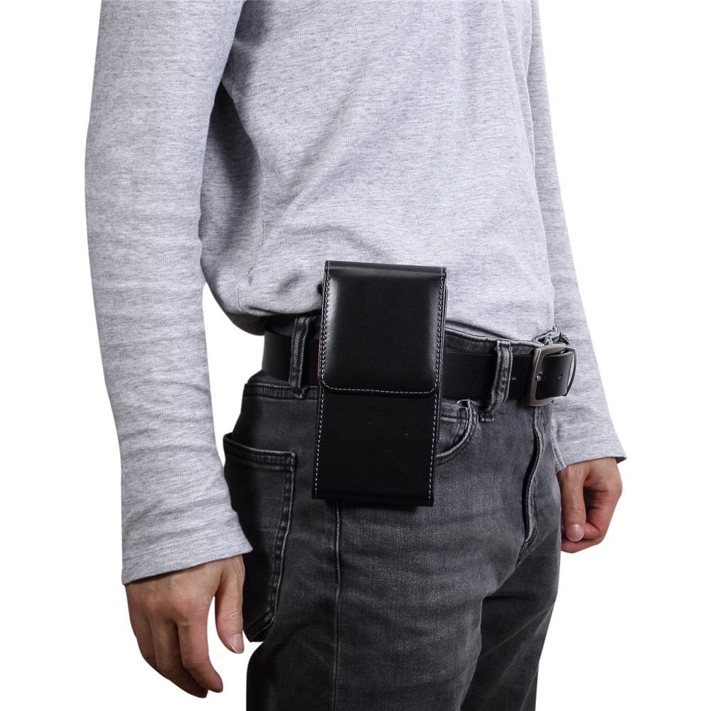 Bolsa de Telefone de Couro Universal de 6,3 Polegadas Para Homens, Tamanho: 16,5 x 8,3 x 1,8 cm - Preto