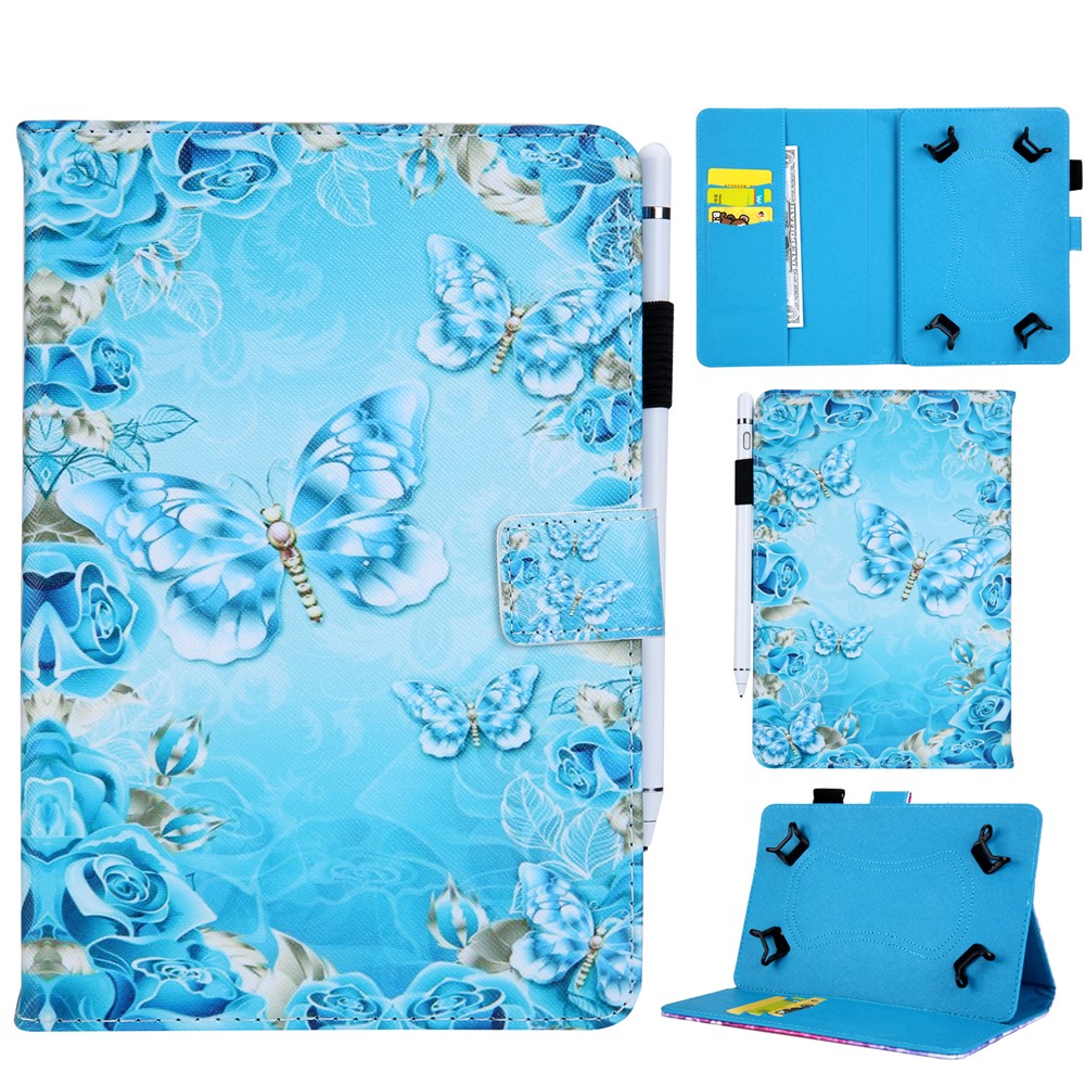 Universal 8-inch Patterned PU Leather Wallet Protective Case for Tablet PC - Butterflies-1