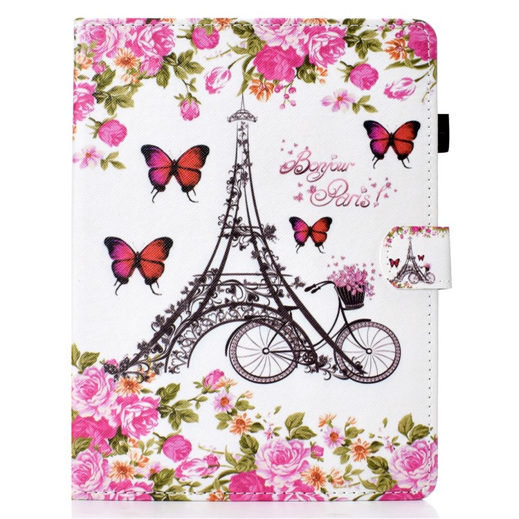 Universal Estampados De 8 Polegadas PU Estande De Couro Caso Tablet Para Huawei Mediapad T3 8.0 / ipad mini 5 etc - Torre Eiffel E Flor-2
