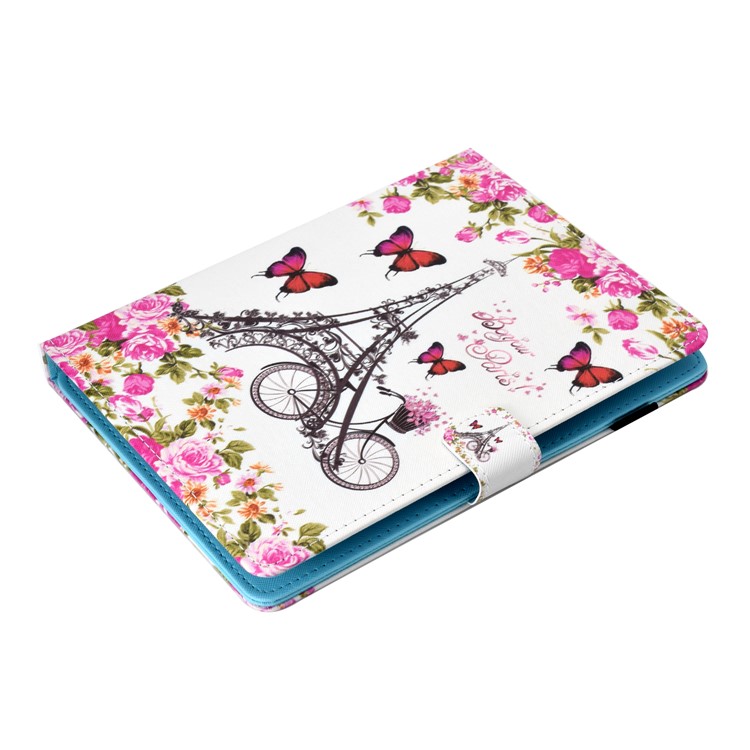 Universal Estampados De 8 Polegadas PU Estande De Couro Caso Tablet Para Huawei Mediapad T3 8.0 / ipad mini 5 etc - Torre Eiffel E Flor-3