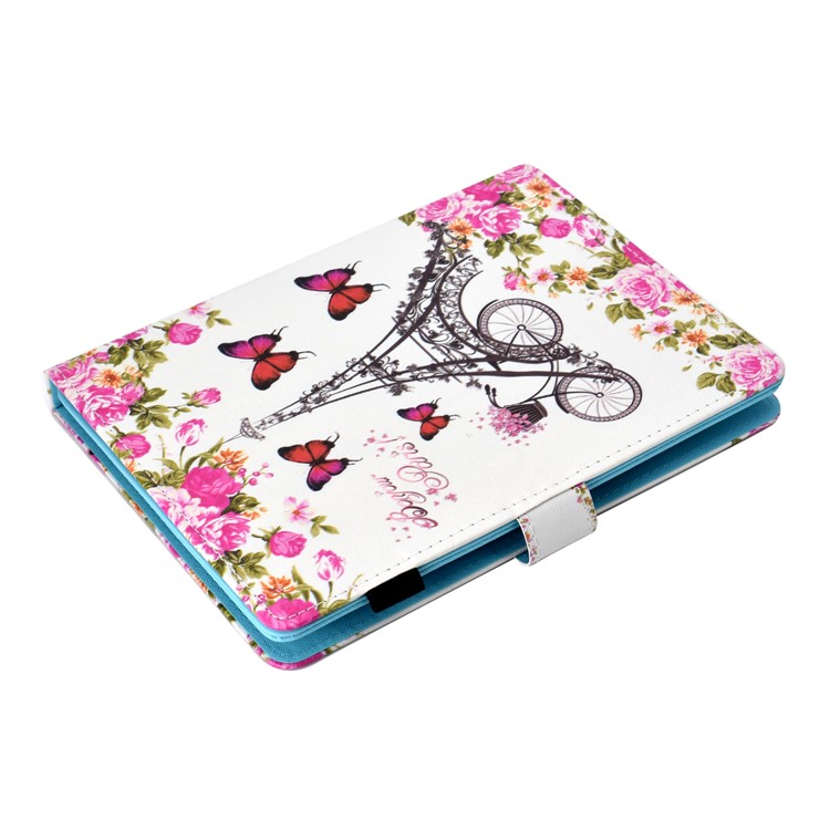 Universal Estampados De 8 Polegadas PU Estande De Couro Caso Tablet Para Huawei Mediapad T3 8.0 / ipad mini 5 etc - Torre Eiffel E Flor-4