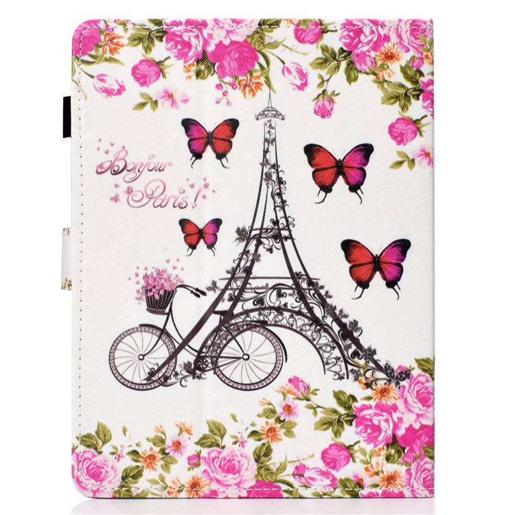 Universal Estampados De 8 Polegadas PU Estande De Couro Caso Tablet Para Huawei Mediapad T3 8.0 / ipad mini 5 etc - Torre Eiffel E Flor-5