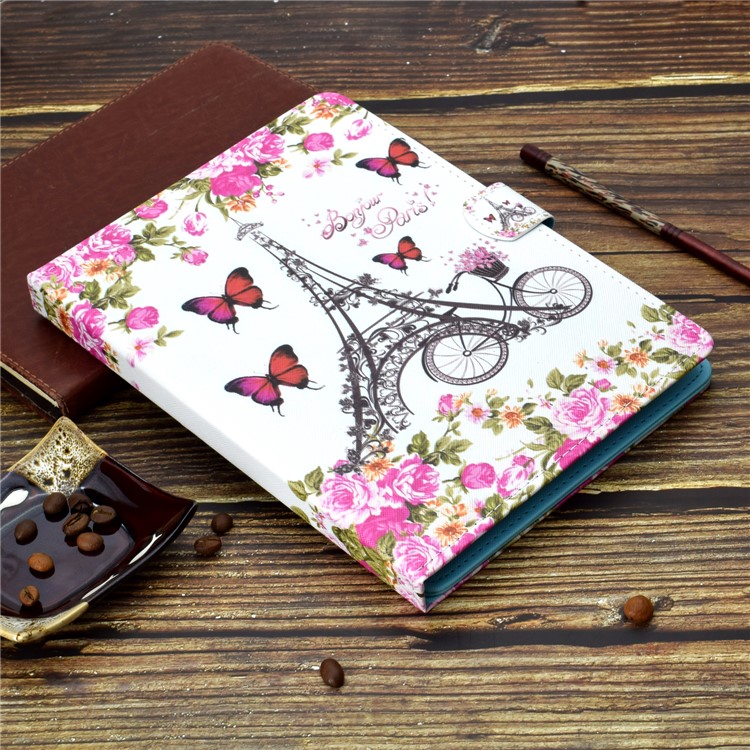Universal Estampados De 8 Polegadas PU Estande De Couro Caso Tablet Para Huawei Mediapad T3 8.0 / ipad mini 5 etc - Torre Eiffel E Flor-7