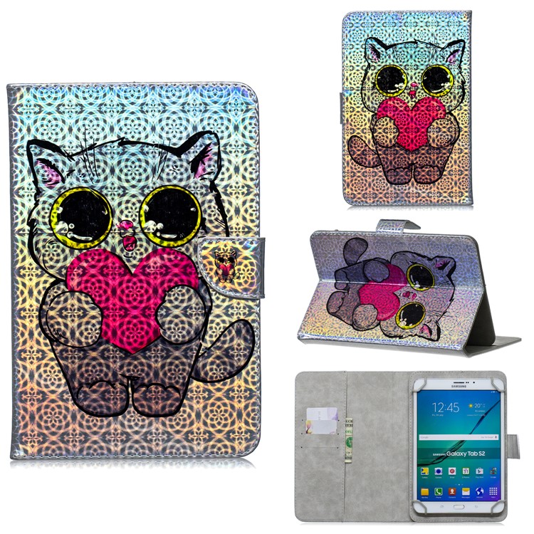 Estuche Universal De 10 Pulgadas Para Tableta De Cuero Con Pu De La Tarjeta Para Ipad 9.7 (2018) / Lenovo Tab 4 10 Plus - Gato Con Corazón-1