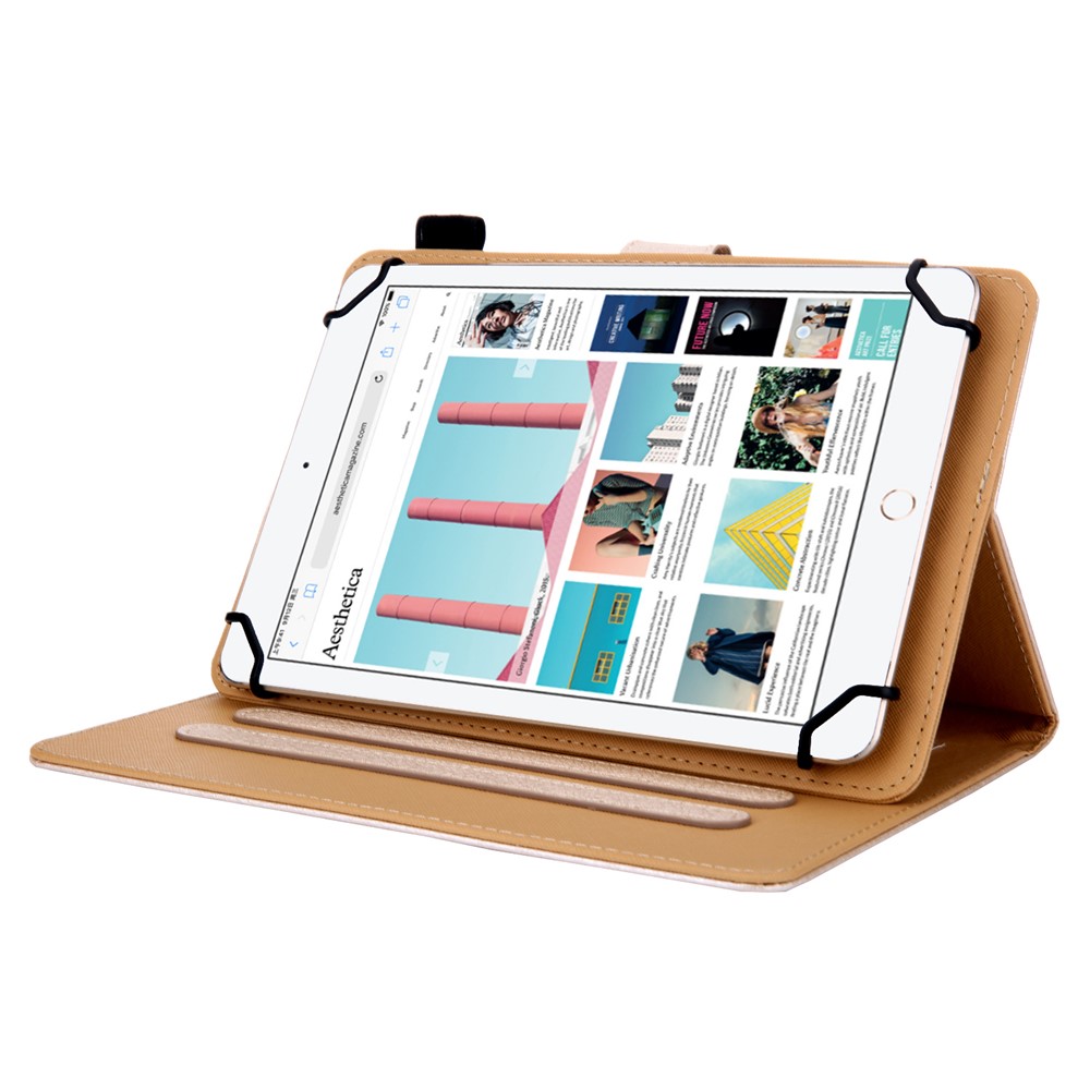Étui En Cuir Universel Avec Rangement Pour Cartes Pour Tablette 8 Pouces - Or-3