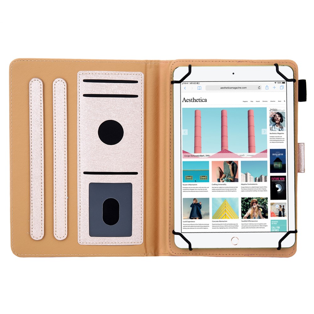 Étui En Cuir Universel Avec Rangement Pour Cartes Pour Tablette 8 Pouces - Or-5