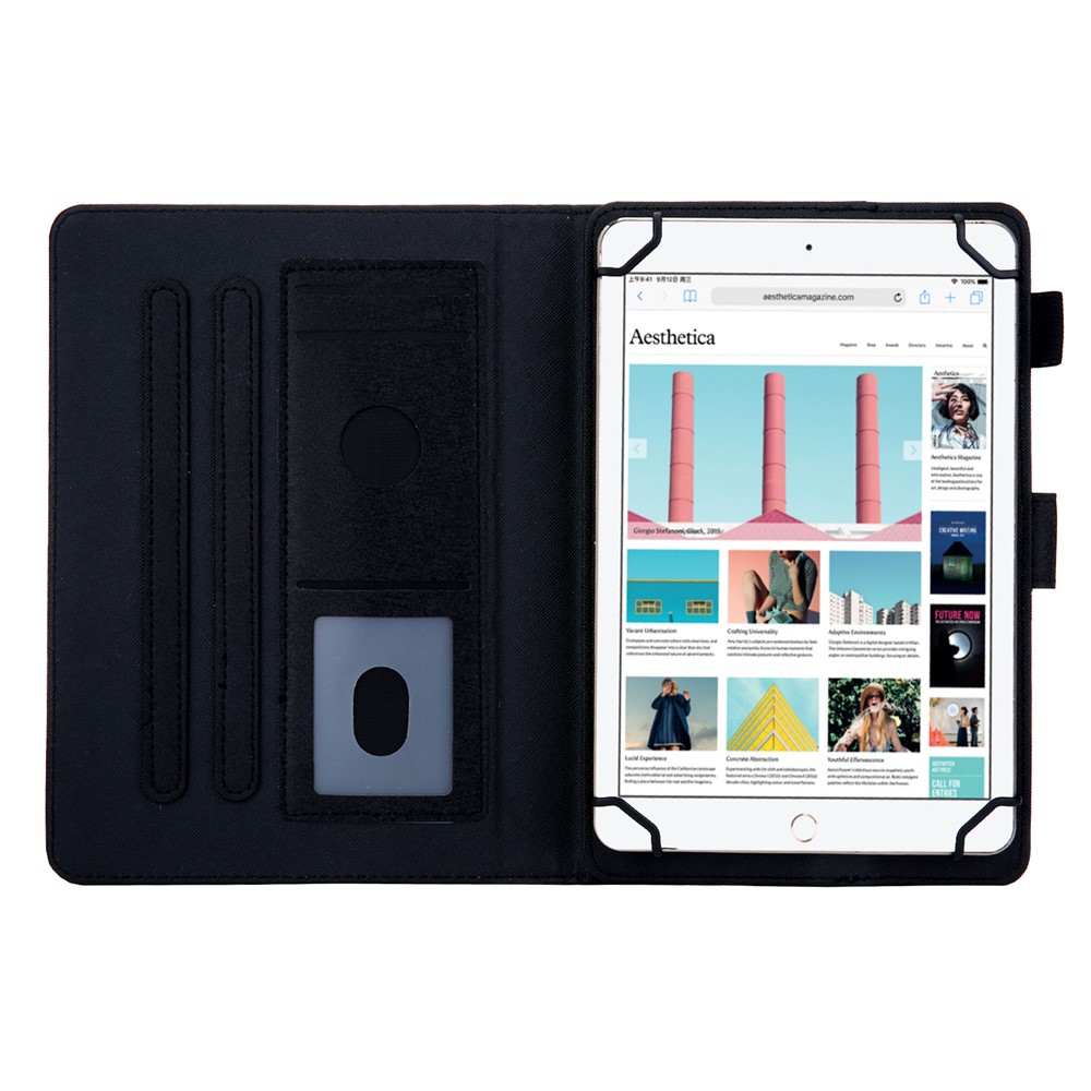 Capa De Couro Universal Com Armazenamento De Cartão Para Tablet De 8 Polegadas - Preto-5