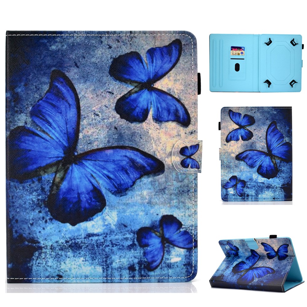 Estuche de Cuero PU de 10 Pulgadas Estampado Con Soporte Para Tarjetas Para Ipad 9.7 (2018) / Microsoft Surface Go - Mariposas Azules