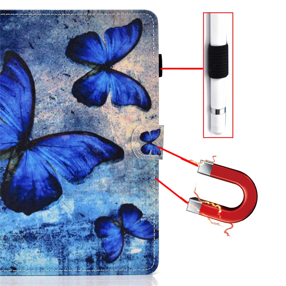 Estuche de Cuero PU de 10 Pulgadas Estampado Con Soporte Para Tarjetas Para Ipad 9.7 (2018) / Microsoft Surface Go - Mariposas Azules