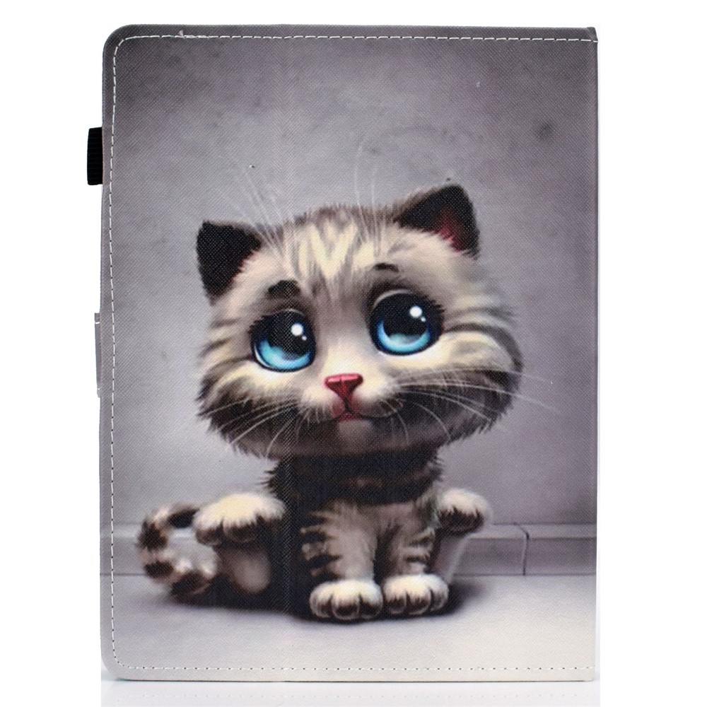 Estampado 10 Polegadas Tablet Universal Pu Estojo De Couro Com Suporte De Cartão Para Ipad 9,7 (2018) / Microsoft Surface Go - Gato Cinzento-3