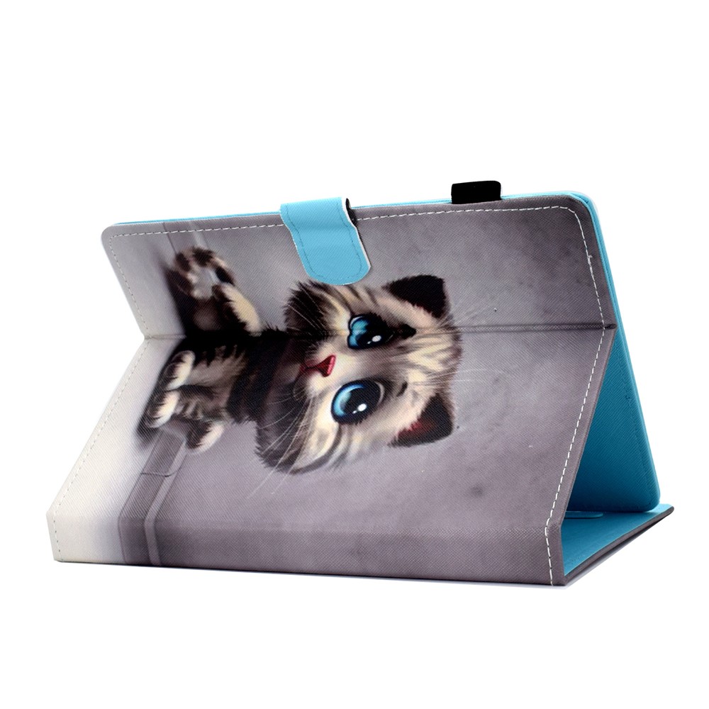 Estampado 10 Polegadas Tablet Universal Pu Estojo De Couro Com Suporte De Cartão Para Ipad 9,7 (2018) / Microsoft Surface Go - Gato Cinzento-5