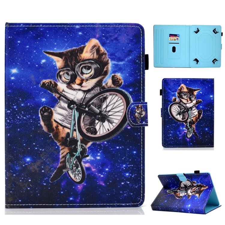 Universal Pattern Printing Card Slots Stand Leather Protective Case for 8-inch Tablet - Cycling Cat-1
