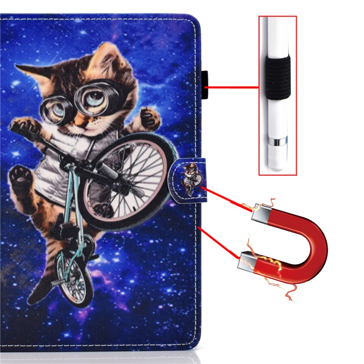 Universal Pattern Printing Card Slots Stand Leather Protective Case for 8-inch Tablet - Cycling Cat-12