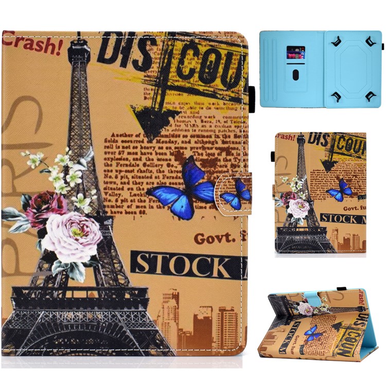 Universal Pattern Printing Card Slots Stand Leather Protective Case for 8-inch Tablet - Eiffel Tower-1