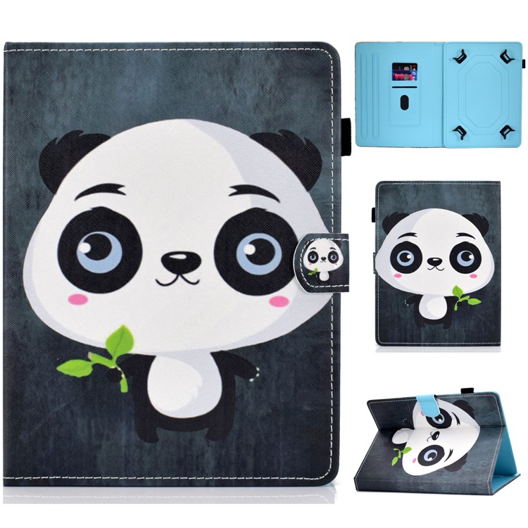 Universal Pattern Printing Card Slots Stand Leather Protective Case for 8-inch Tablet - Cute Panda-1