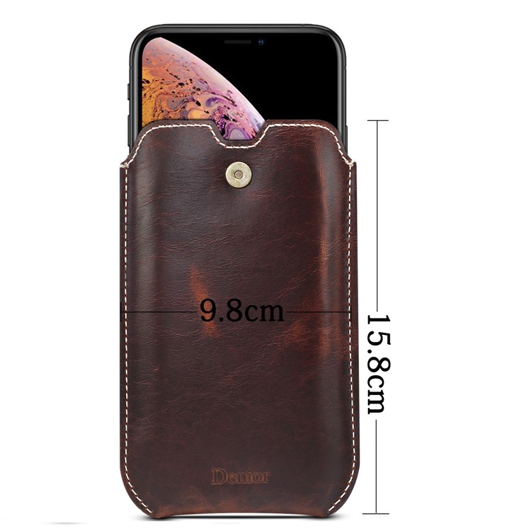 Genuine Leather Hanging Waist Bag Card Holder Pouch Phone Bag for 4.7-6.5 inch Smartphones - Brown-10