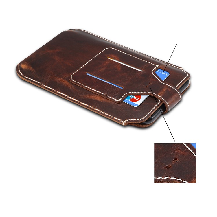 Genuine Leather Hanging Waist Bag Card Holder Pouch Phone Bag for 4.7-6.5 inch Smartphones - Brown-11